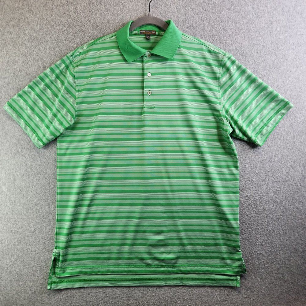 Peter Millar Summer Comfort Polo Shirt Mens Medium Green Striped Stretchy - Picture 15 of 15